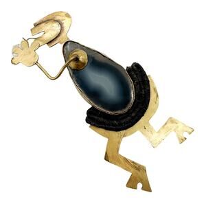 Angeliqué Mixed Media Folk Art Brooch Vtg Large Figural Signed Unique Statement